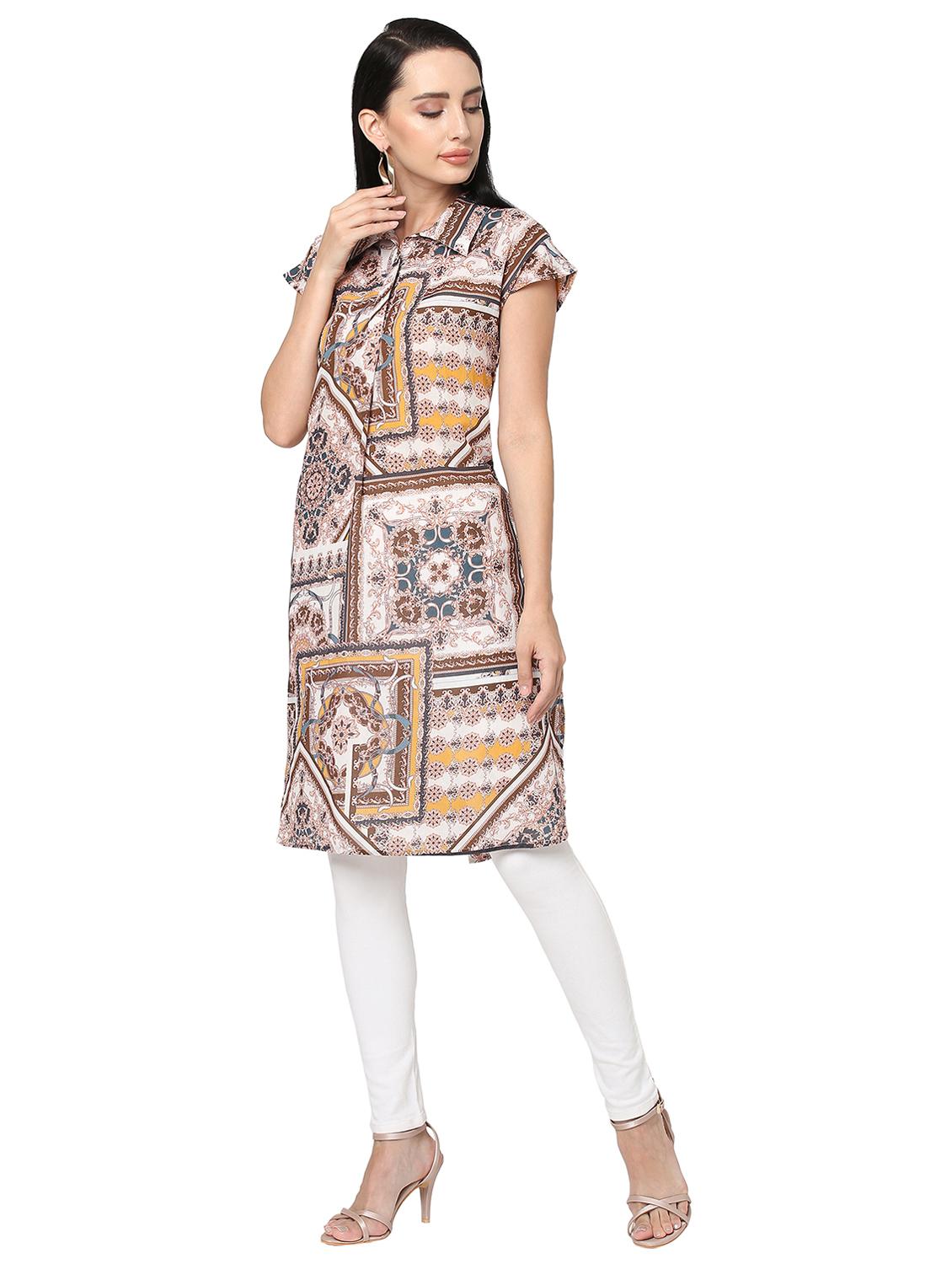 women printed short sleeve straight kurta - 21662090 - Standard Image - 2