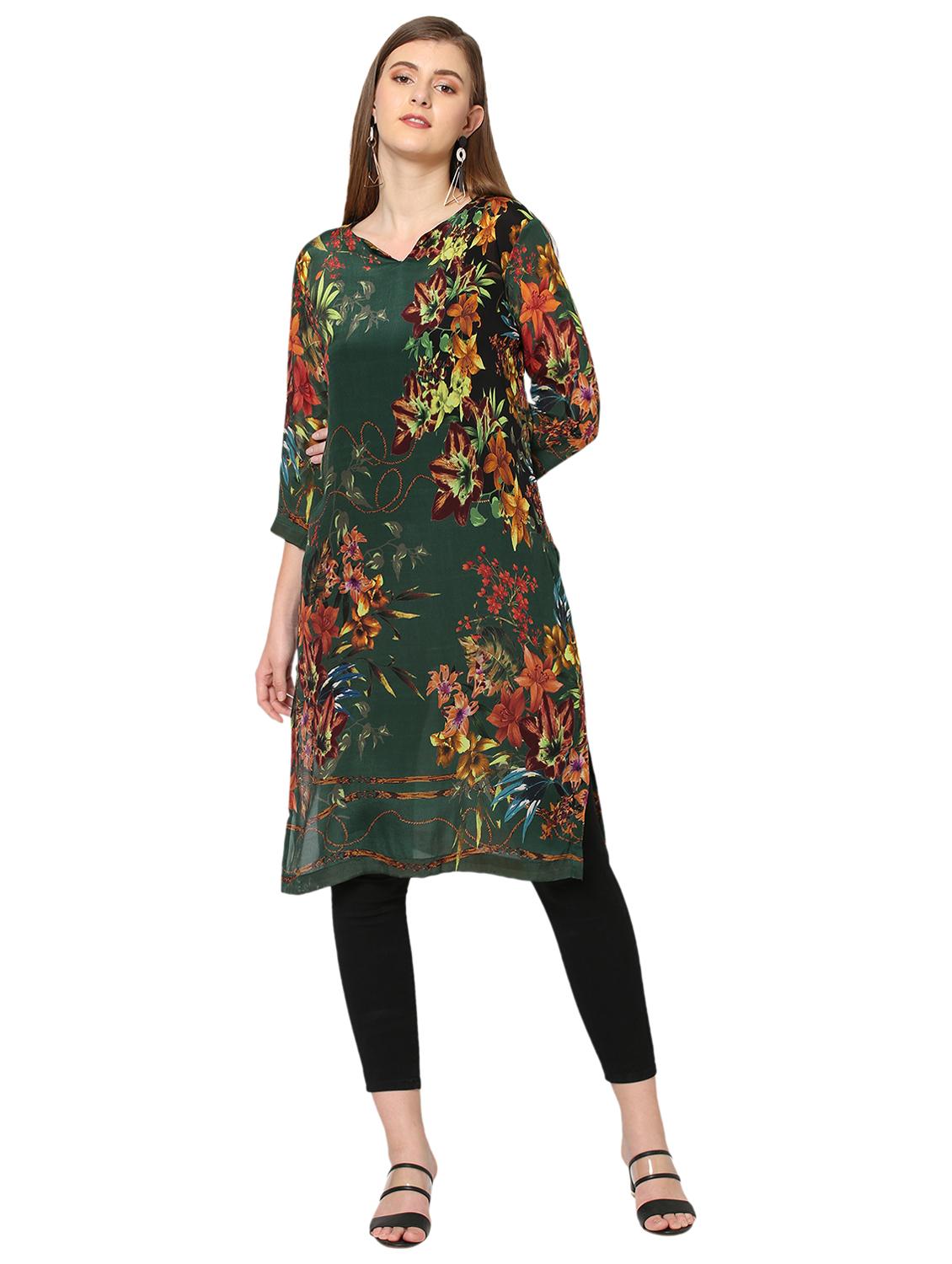 women floral three quarter sleeve straight kurta - 21662093 - Zoom Image - 0