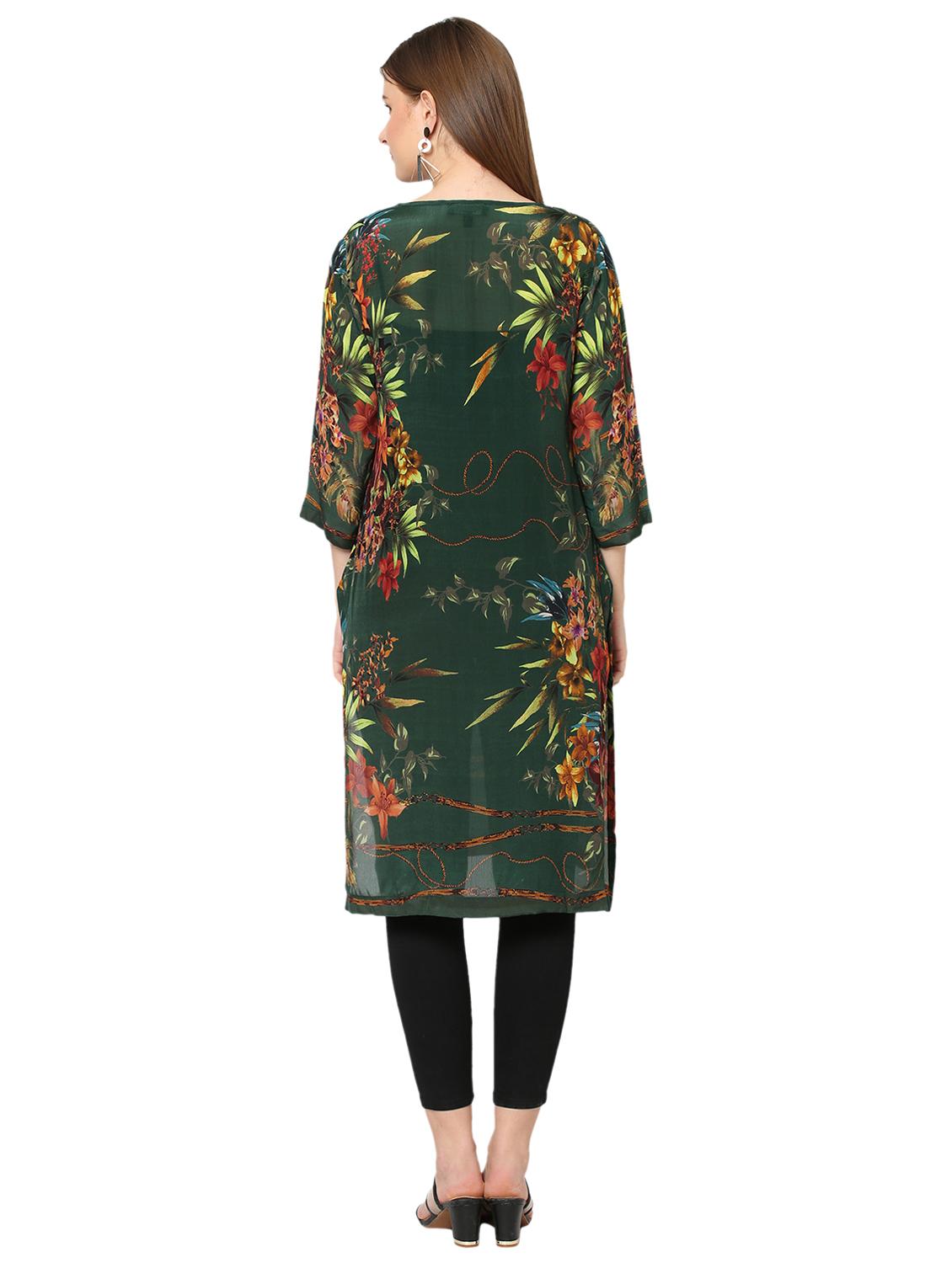 women floral three quarter sleeve straight kurta - 21662093 - Standard Image - 2