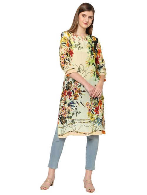 women floral three quarter sleeve straight kurta - 21662094 -  Standard Image - 0