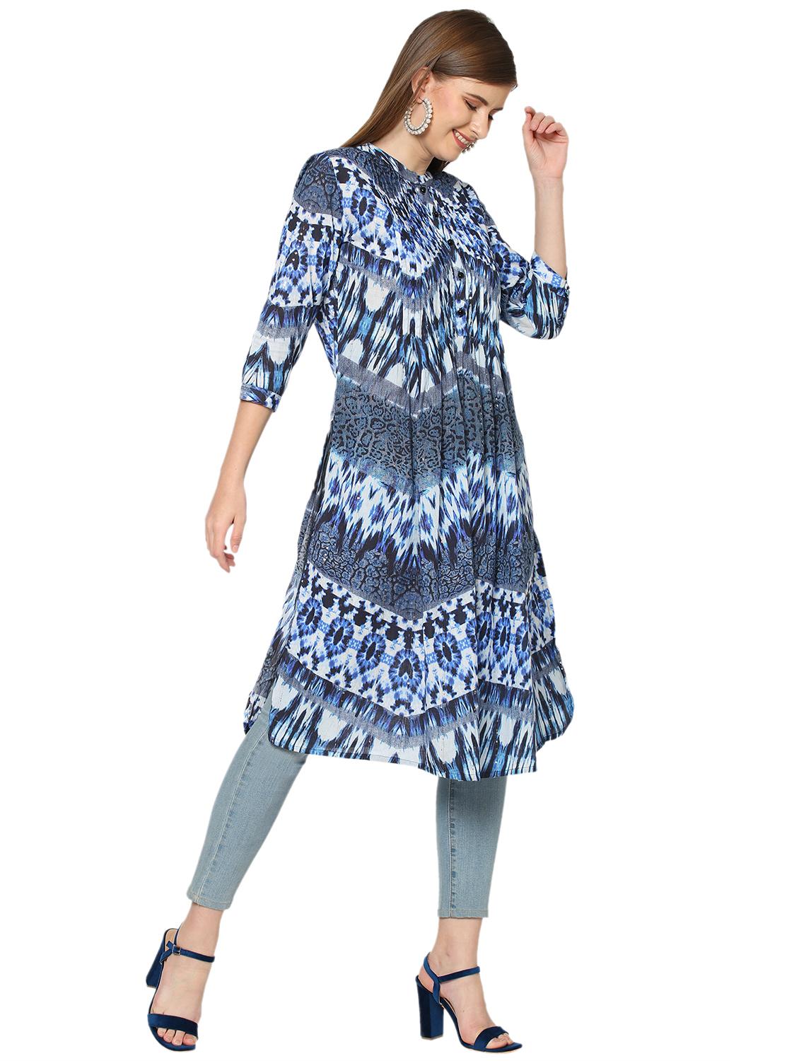 women printed three quarter sleeve a-line kurta - 21662100 - Standard Image - 2