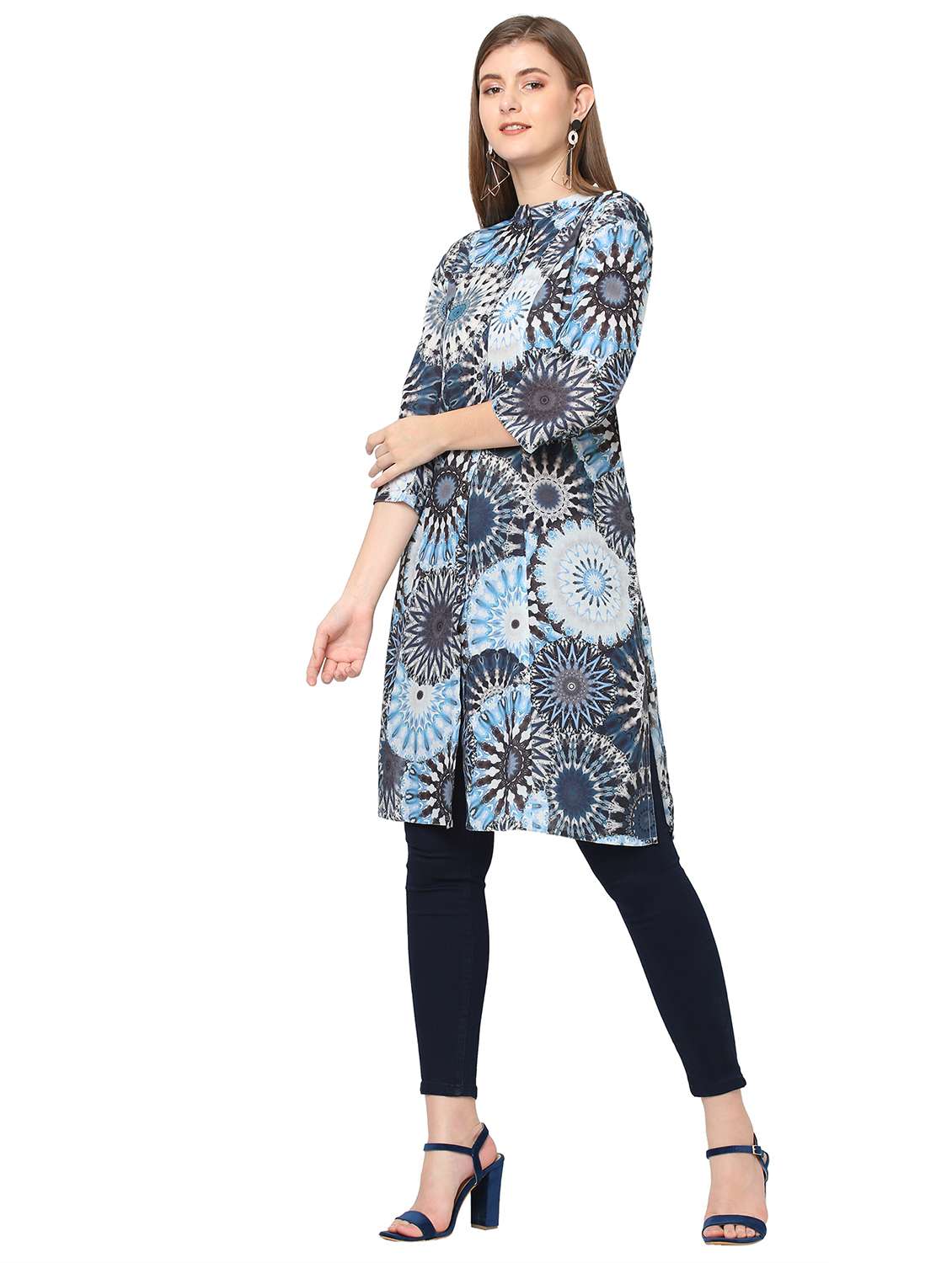 women printed three quarter sleeve a-line kurta - 21662101 -  Standard Image - 2