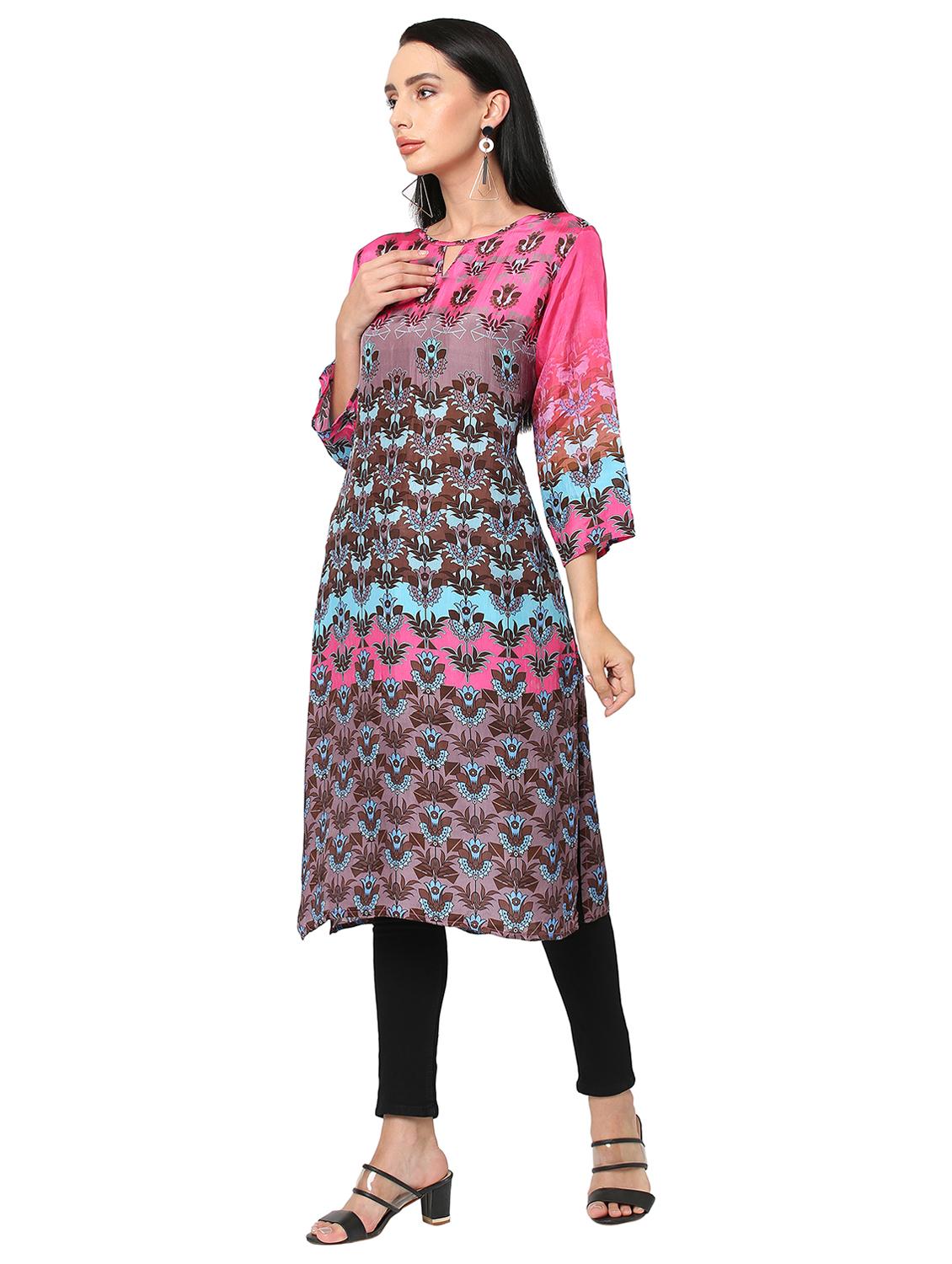 women floral three quarter sleeve straight kurta - 21662104 - Standard Image - 2