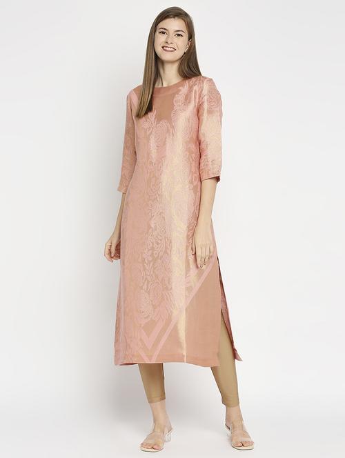 women self design three quarter sleeve straight kurta - 21662119 -  Standard Image - 0