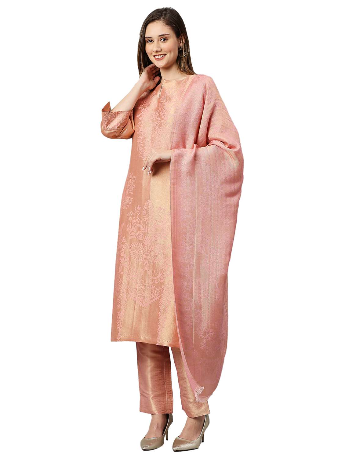 women three quarter sleeve kurta pant with dupatta set - 21662127 -  Standard Image - 2