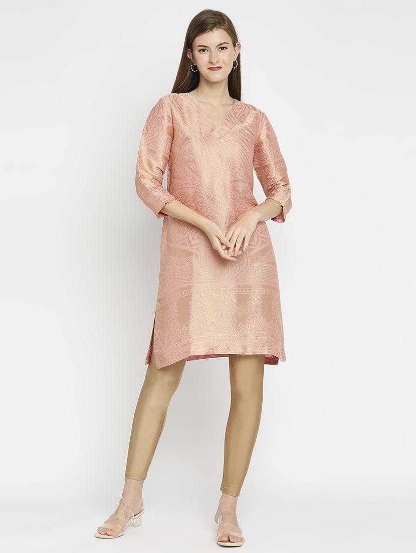 women self design three quarter sleeve staright kurta - 21662130 -  Zoom Image - 0