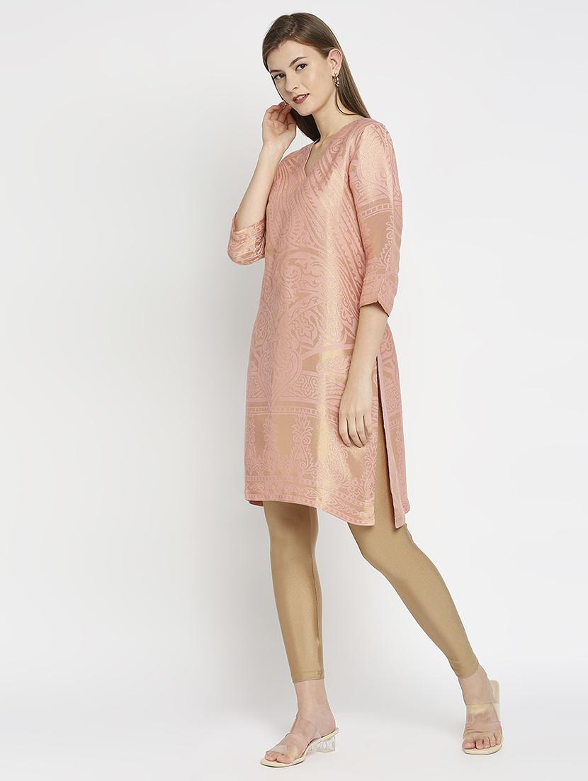 women self design three quarter sleeve staright kurta - 21662130 - Standard Image - 2