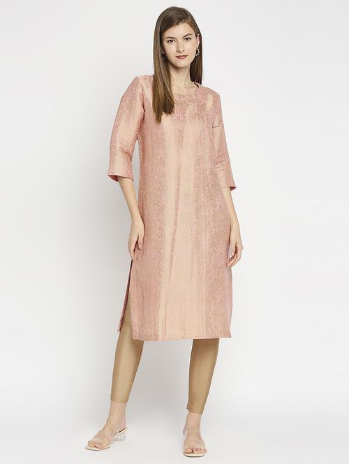 women self design three quarter sleeve straight kurta - 21662134 -  Standard Image - 0