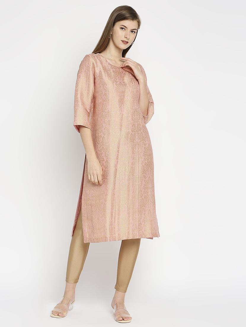 women self design three quarter sleeve straight kurta - 21662134 - Standard Image - 2