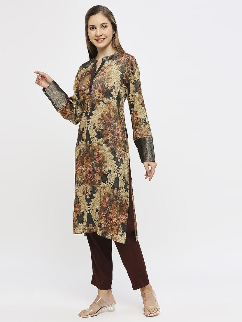 women floral long sleeve straight kurta - 21662148 - Standard Image - 2