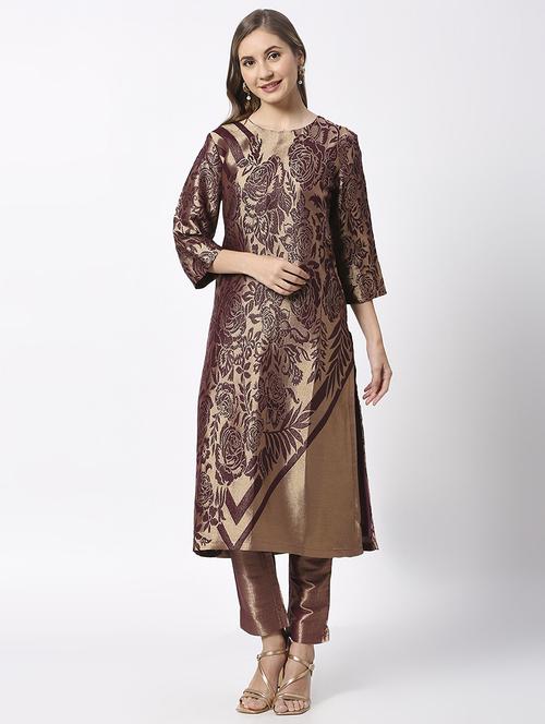 women self design three quarter sleeve straight kurta - 21662152 - Standard Image - 0