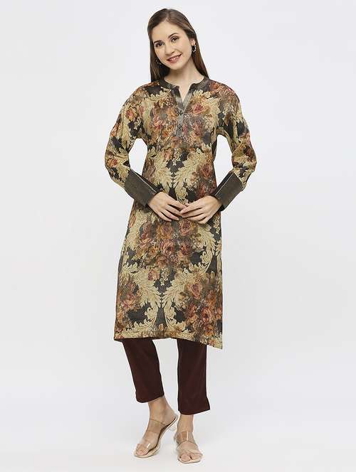 women floral long sleeve straight kurta - 21662153 - Standard Image - 0