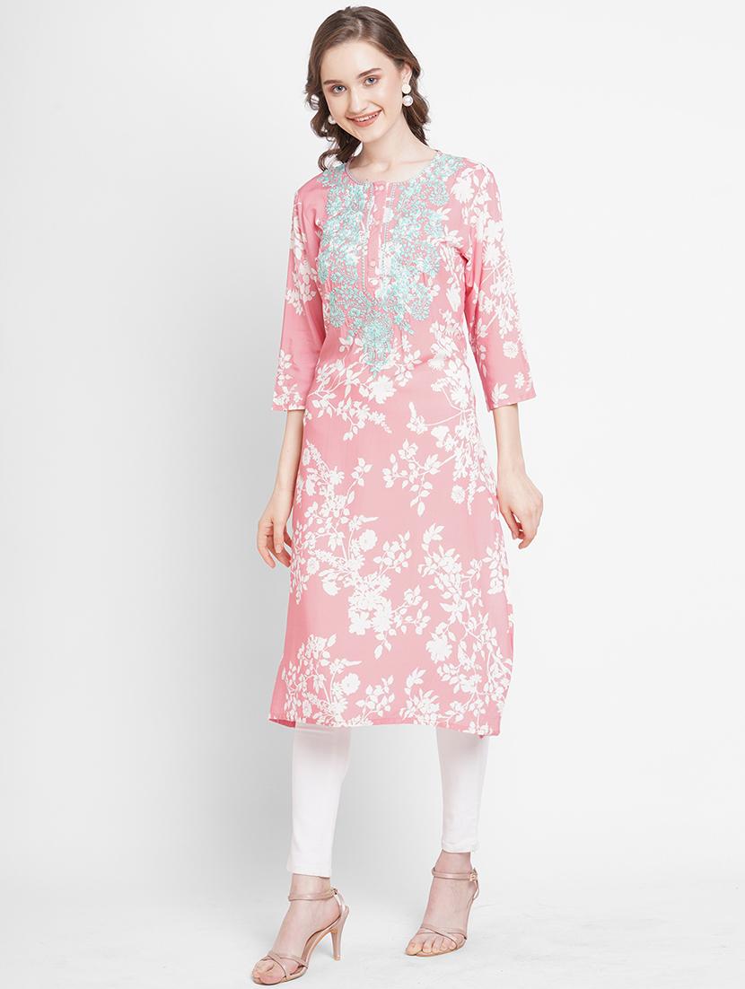 women floral three quarter sleeves straight kurta - 21662160 - Zoom Image - 0