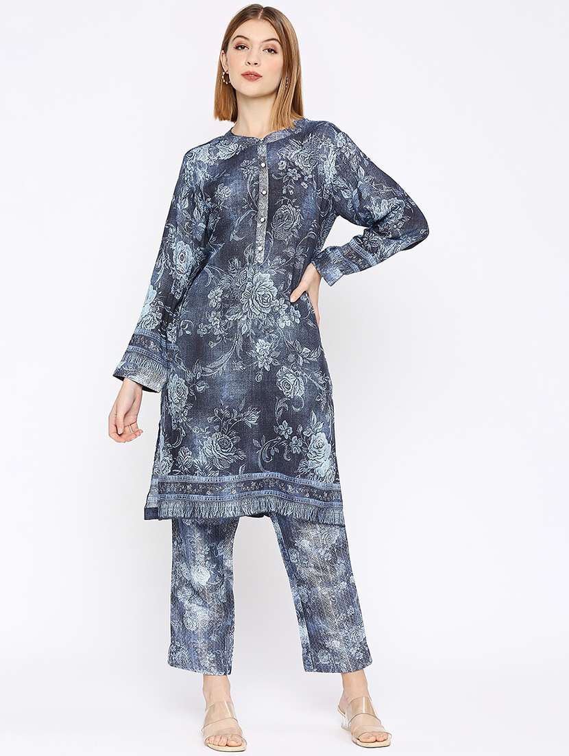 women floral long sleeve straight kurta