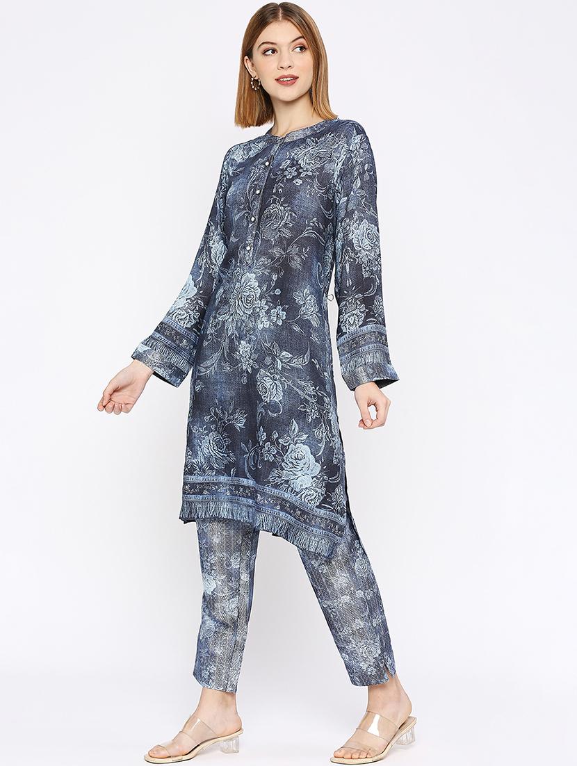 women floral long sleeve straight kurta - 21662165 - Standard Image - 2