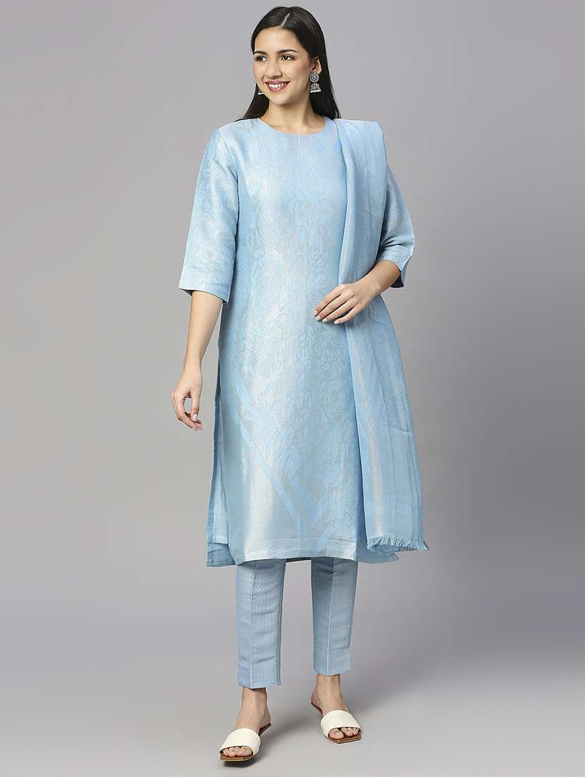 women three quarter sleeve kurta pant with dupatta set
