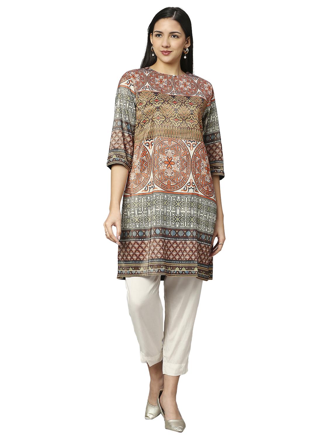 women multi color printed key hole neck straight kurta - 21662173 - Zoom Image - 0