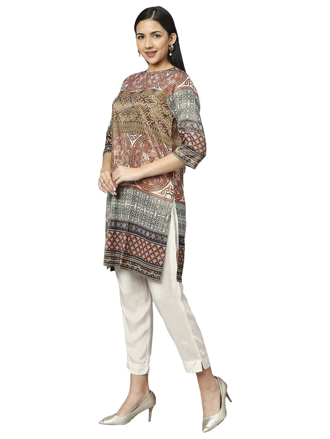 women multi color printed key hole neck straight kurta - 21662173 - Standard Image - 2
