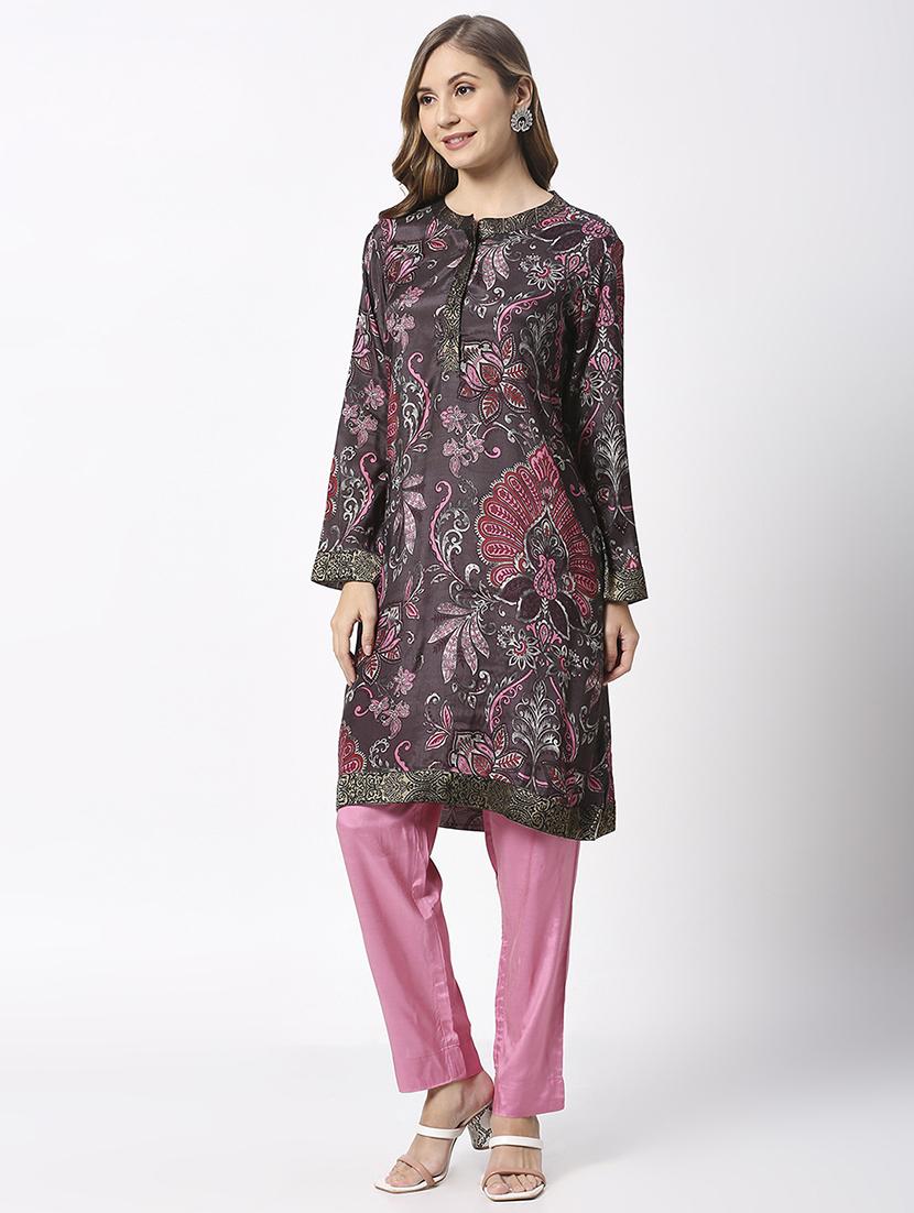 women floral long sleeve straight kurta - 21662174 - Standard Image - 2