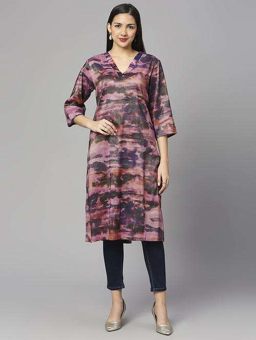 women printed three quarter sleeve a-line kurta - 21662177 - Standard Image - 0