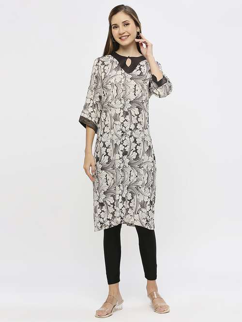 women floral three quarter sleeve straight kurta - 21662182 - Standard Image - 0