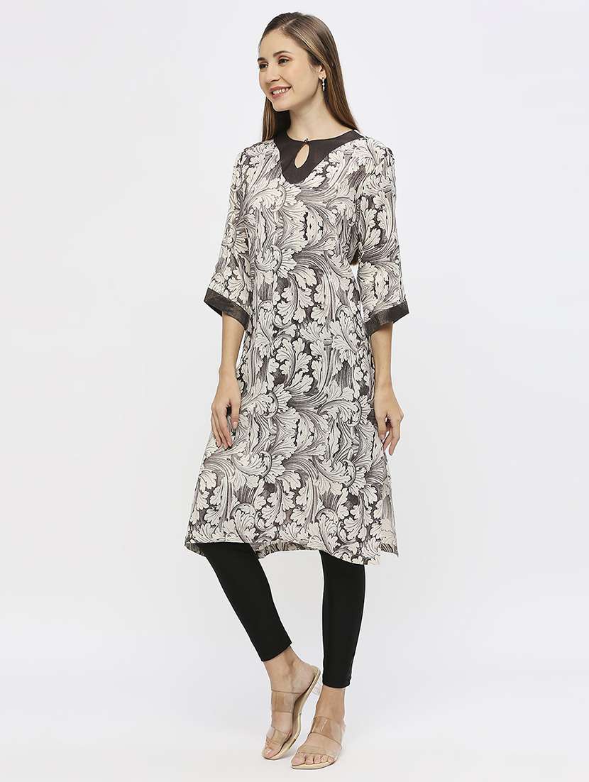 women floral three quarter sleeve straight kurta - 21662182 - Standard Image - 2