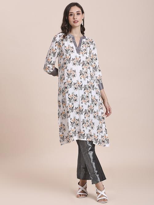 women floral three quarter sleeve straight kurta - 21662187 - Standard Image - 0