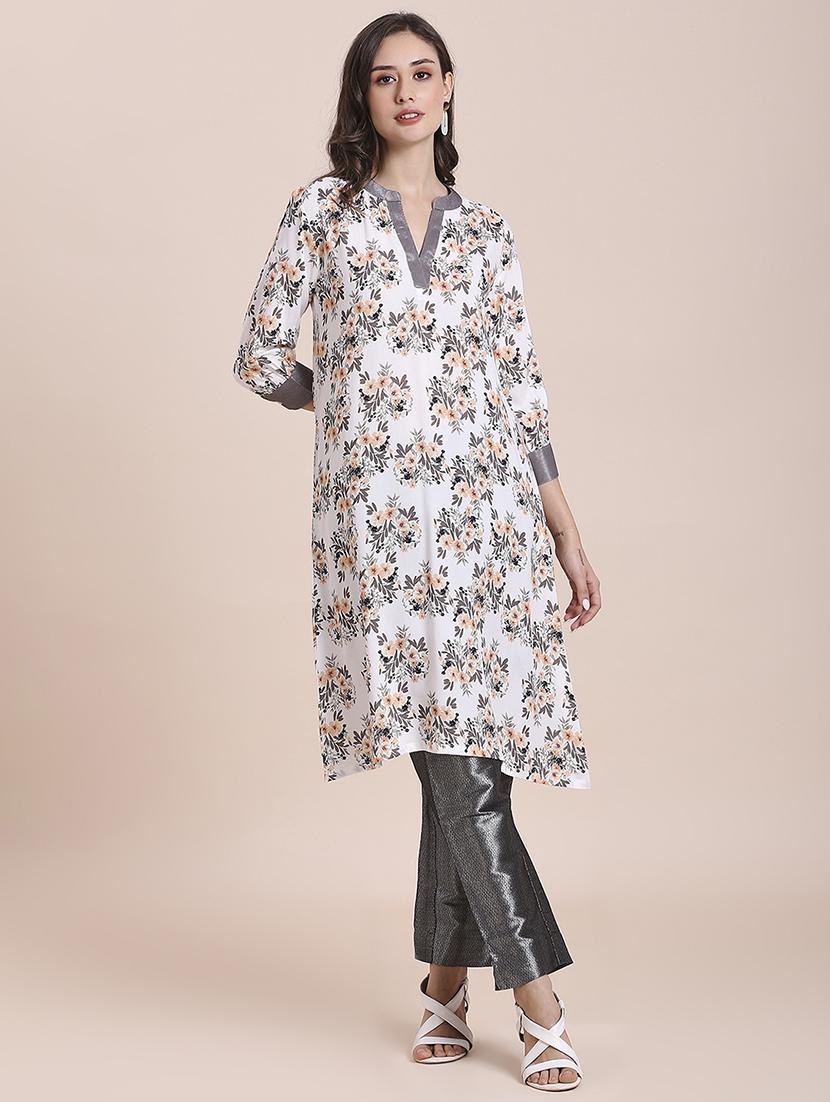 women floral three quarter sleeve straight kurta - 21662187 - Zoom Image - 0