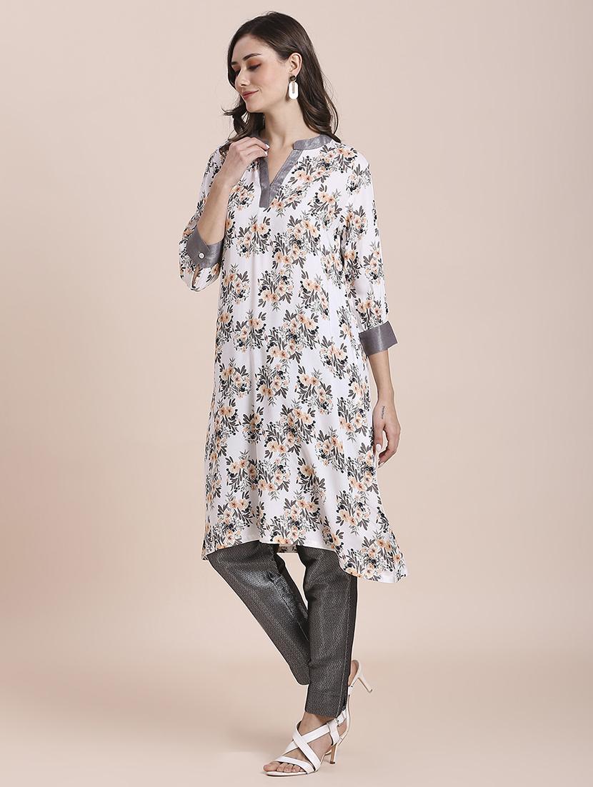 women floral three quarter sleeve straight kurta - 21662187 - Standard Image - 2