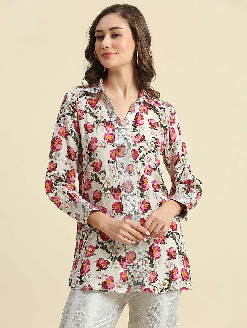 women floral long sleeve straight kurti - 21662192 -  Zoom Image - 0