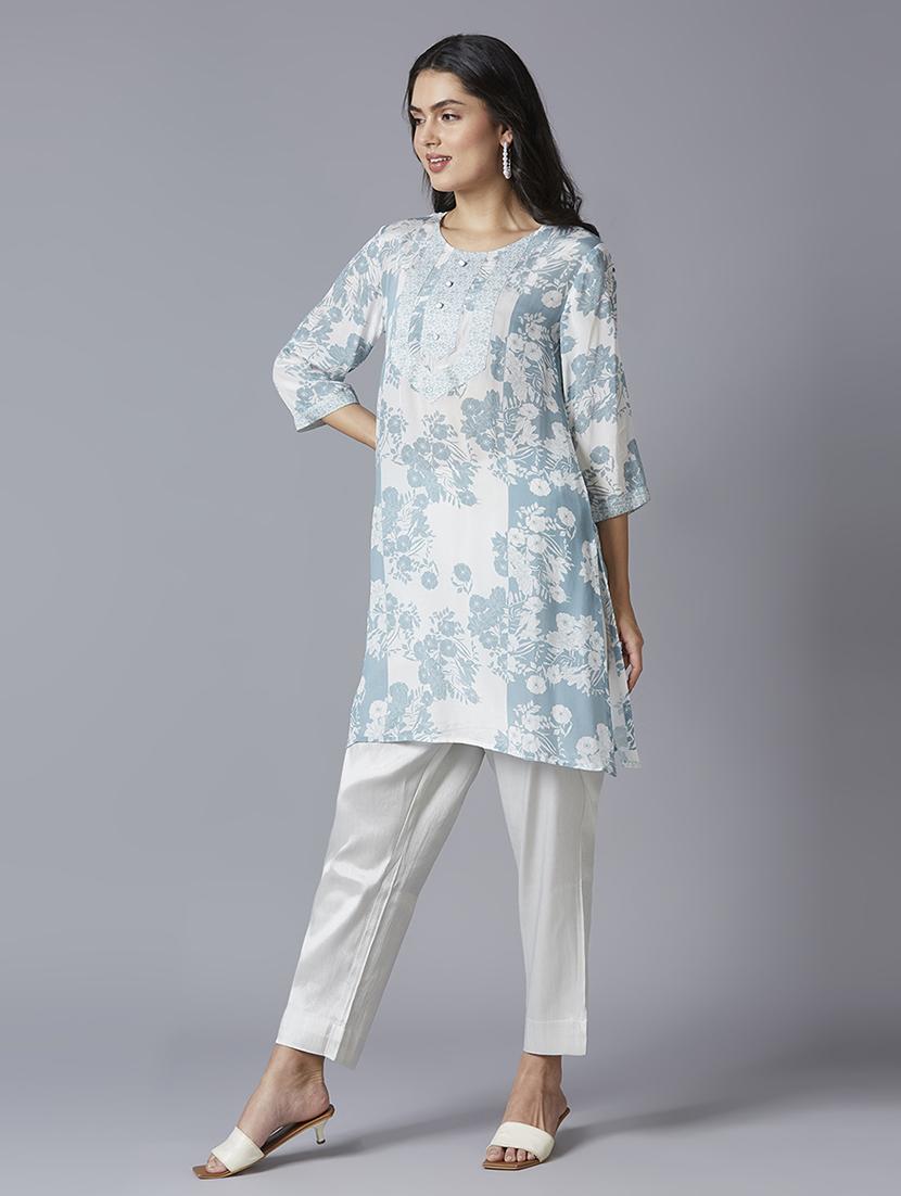 women floral three quarter sleeve straight kurta - 21662193 - Standard Image - 2