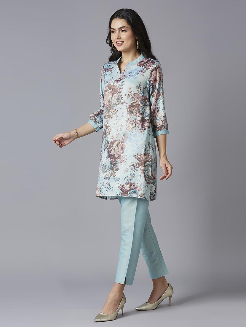 women floral mandarin neck straight kurta - 21662198 - Standard Image - 2