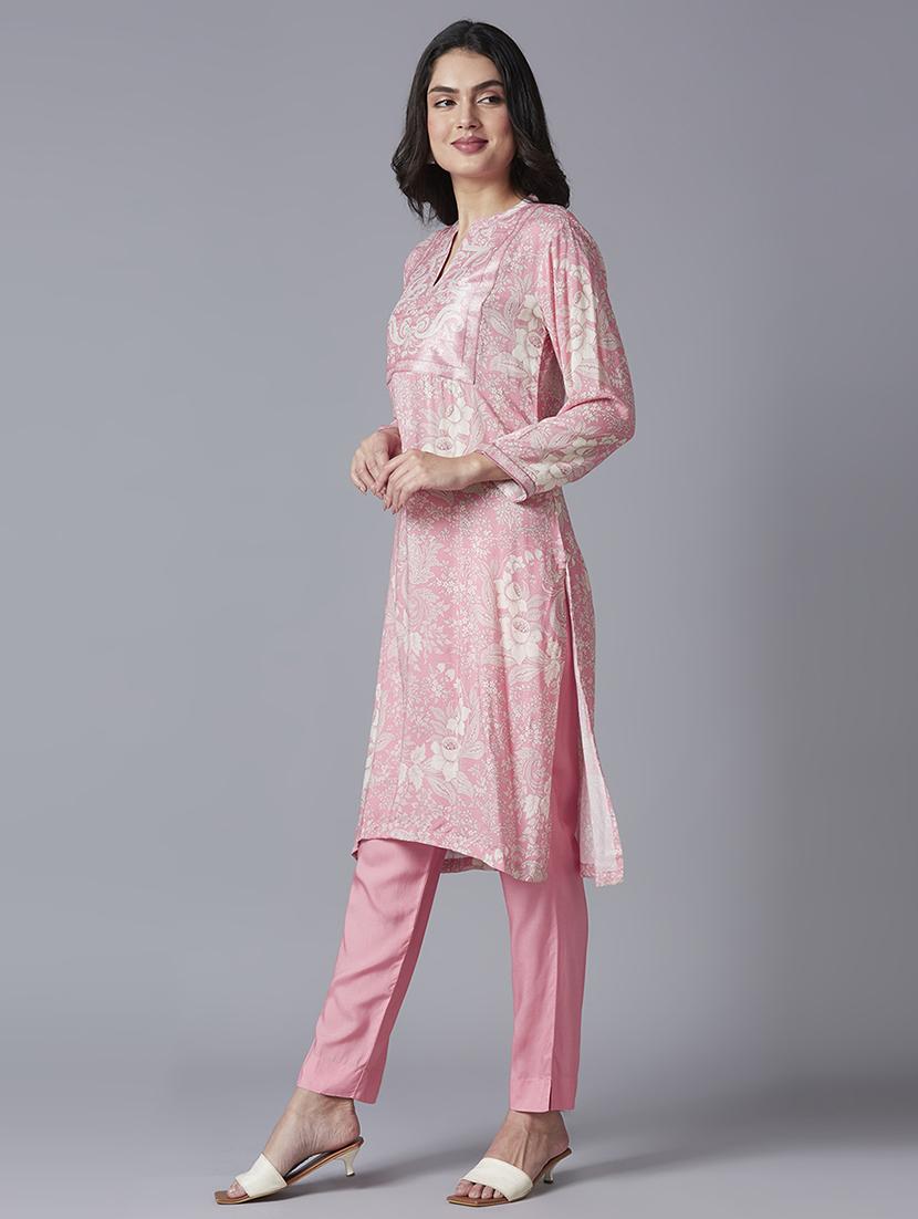 women floral long sleeve straight kurta - 21662200 - Standard Image - 2