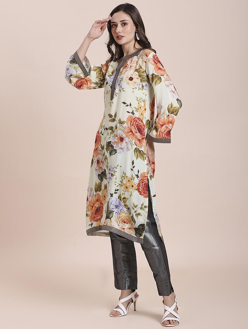 women floral long sleeve a-line kurta - 21662201 - Standard Image - 2