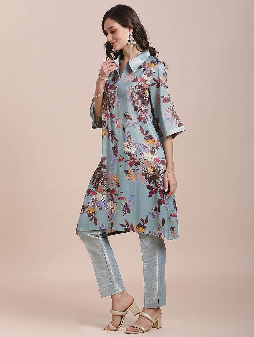 women floral three quarter sleeve straight kurta - 21662203 -  Standard Image - 2