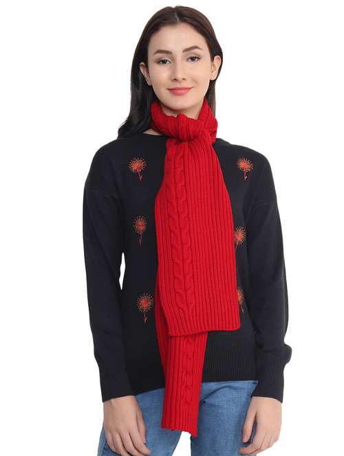 women red self design muffler