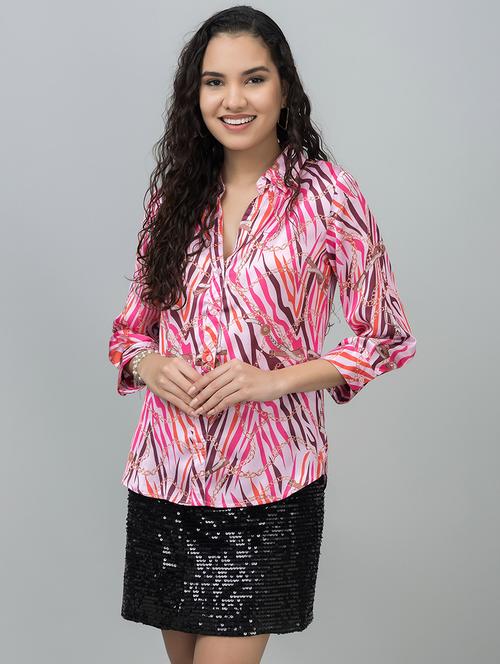 women printed three quarter sleeve shirt - 21662318 - Standard Image - 0