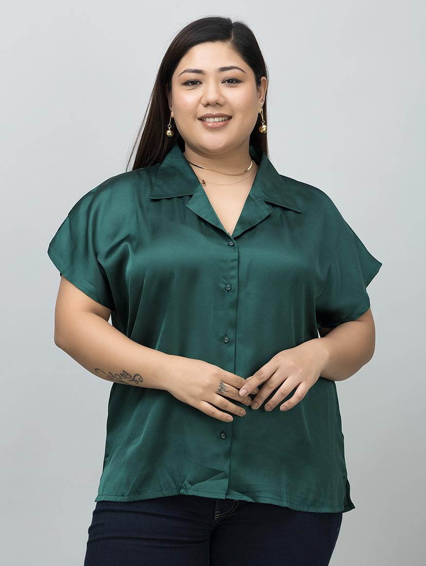 women bottle green solid short sleeve shirt - 21662325 - Zoom Image - 0