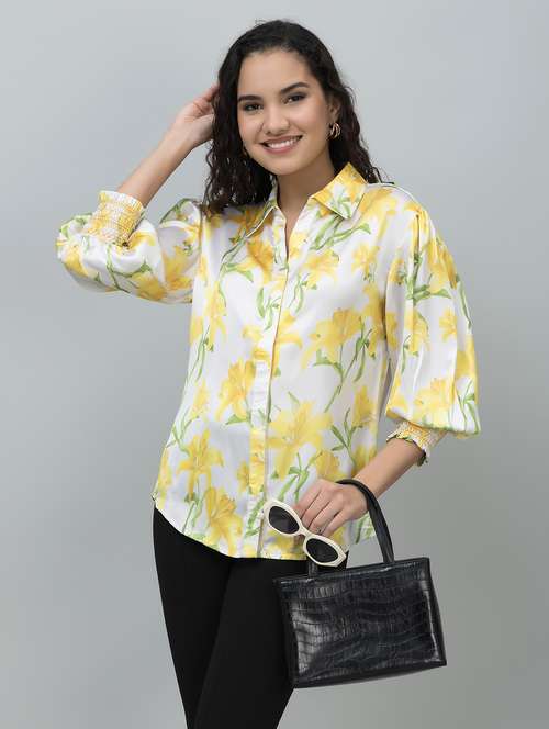 women floral printed collared puff sleeves shirt - 21662331 -  Standard Image - 0