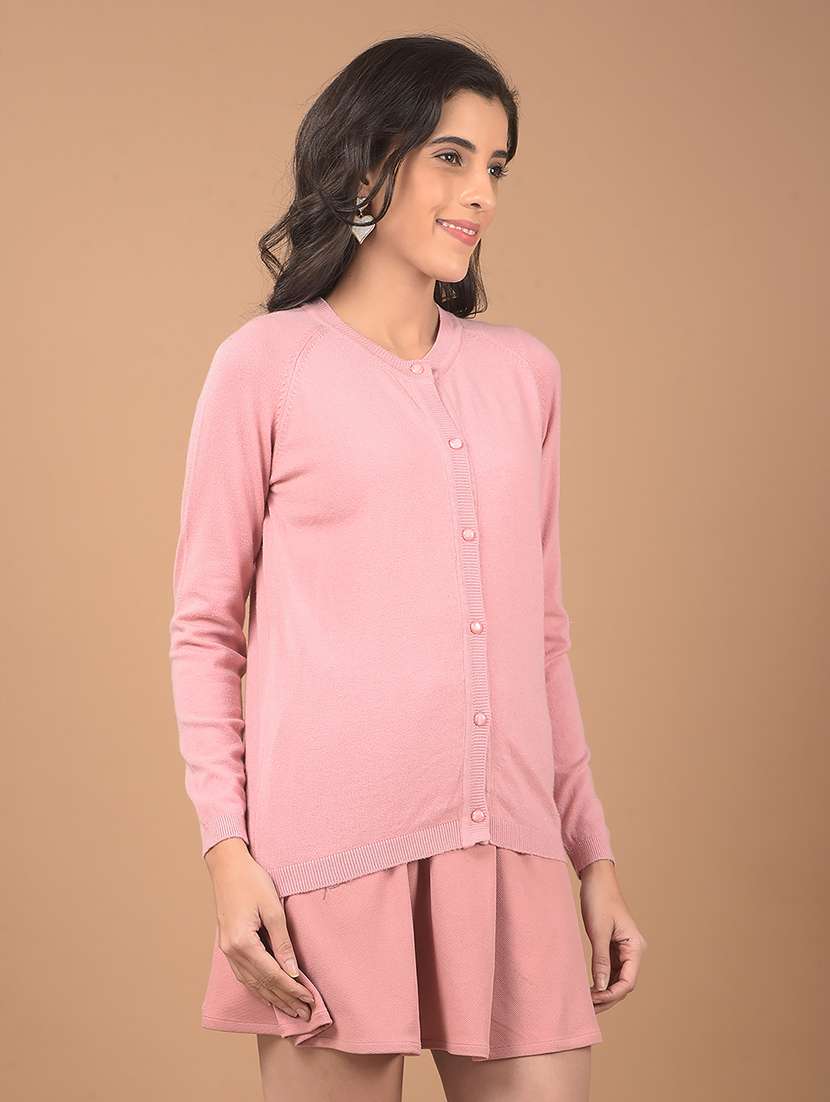 women pink solid long sleeve cardigans - 21662334 -  Standard Image - 2