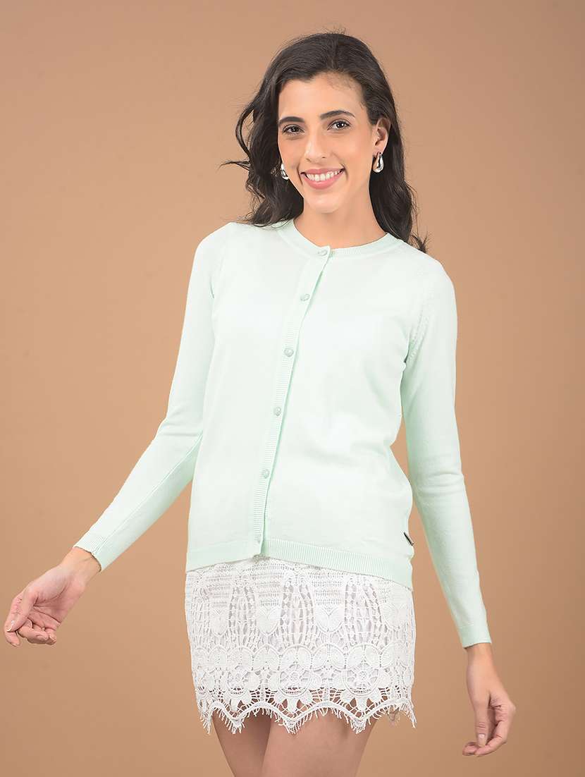 women sea green solid long sleeve cardigans - 21662335 -  Standard Image - 2