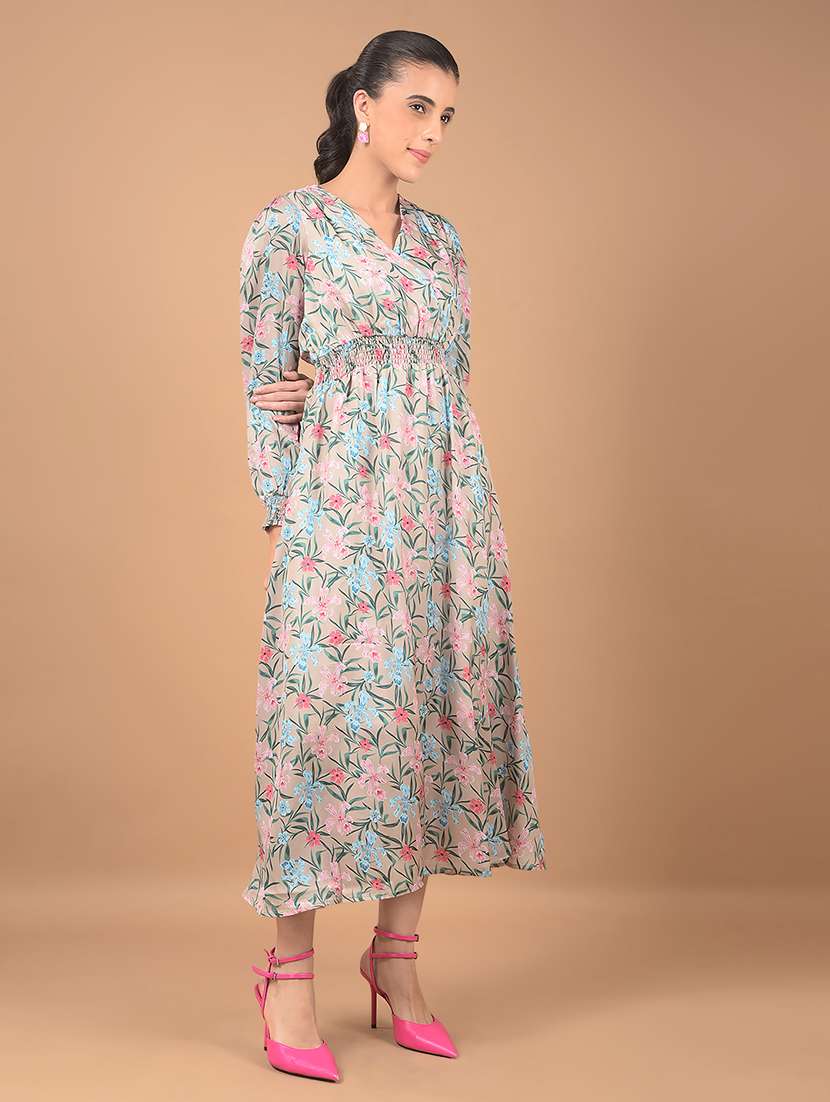 women floral print puff sleeves a-line dress - 21662396 - Standard Image - 2