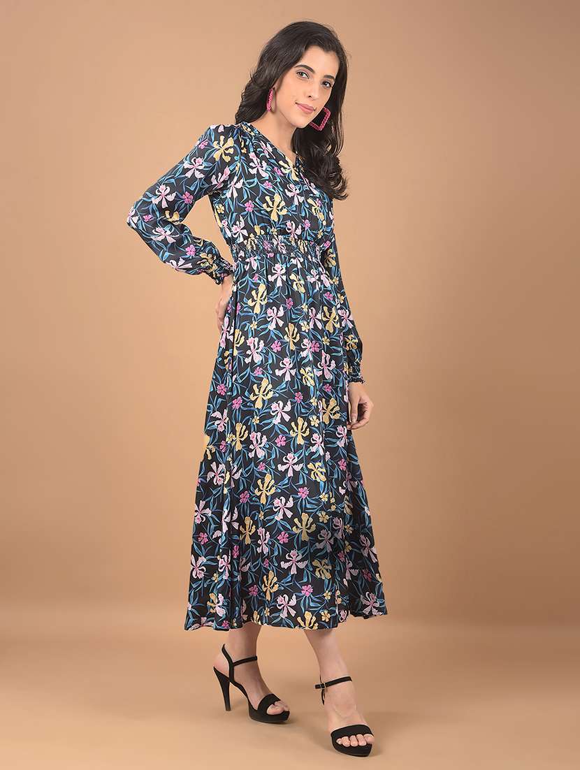 women floral print puff sleeves a-line dress - 21662397 - Standard Image - 2