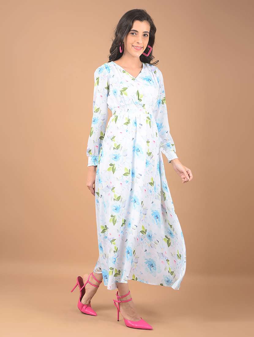 women printed puff sleeves a-line dress - 21662401 - Standard Image - 2
