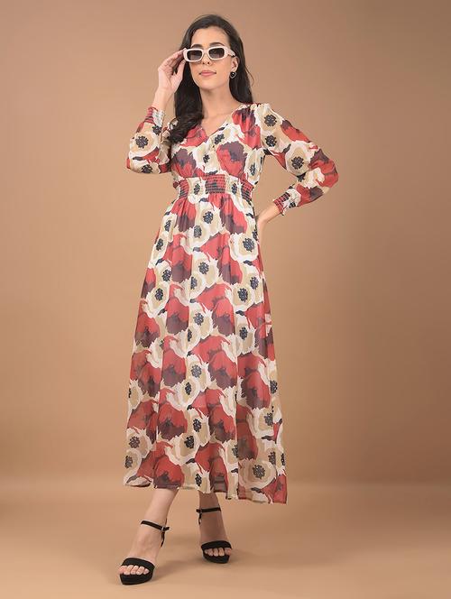 women printed puff sleeves a-line dress - 21662402 -  Standard Image - 0