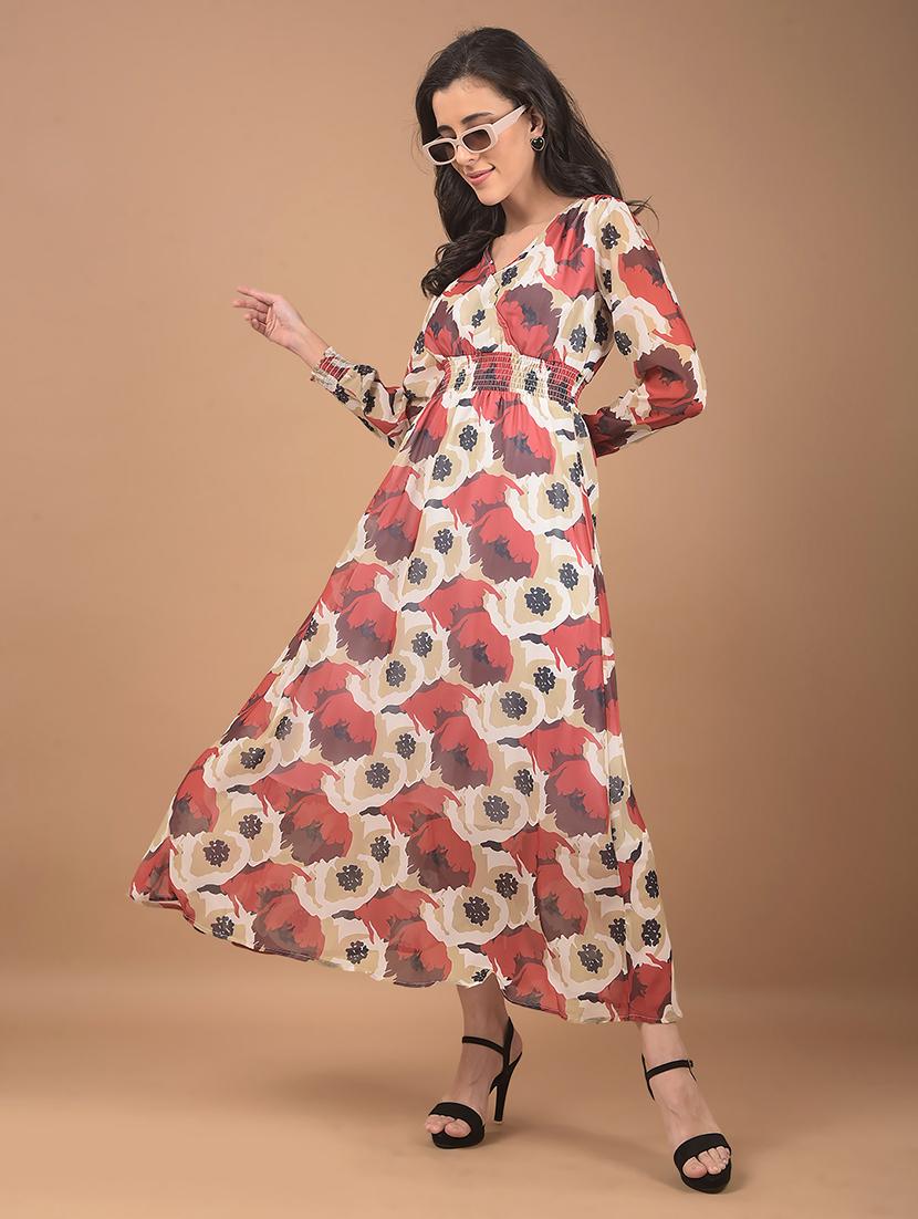 women printed puff sleeves a-line dress - 21662402 - Standard Image - 2