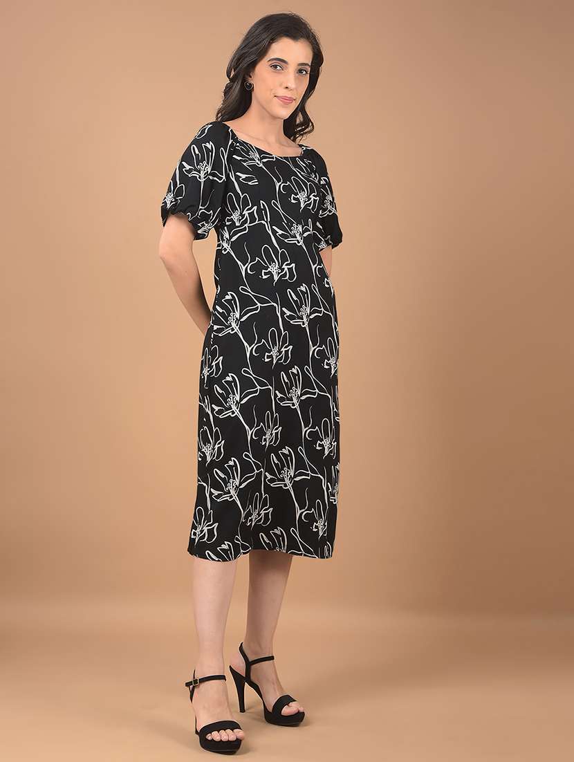 women printed puff sleeves a-line dress - 21662404 - Standard Image - 2