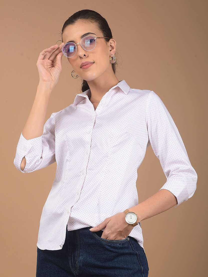 women printed collared regular shirt