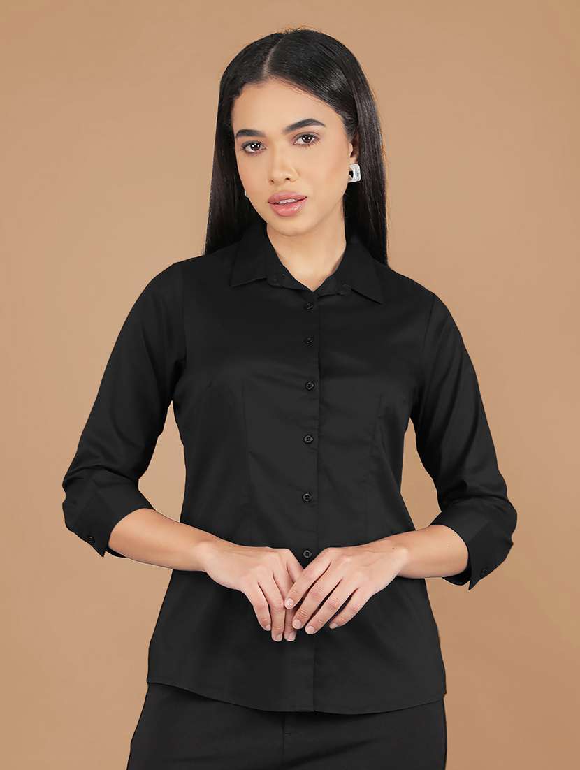 women solid collared regular shirt