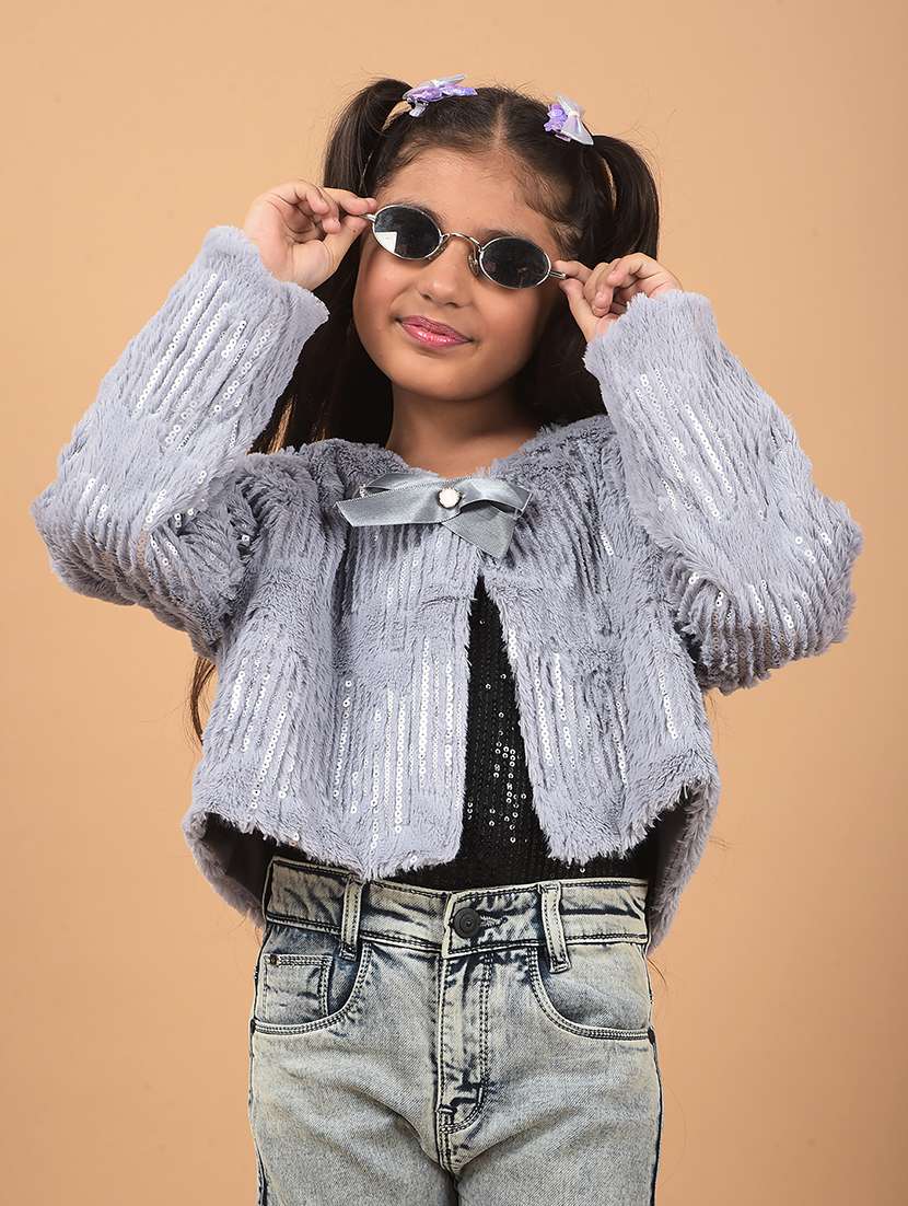 Girls Self Designed Long Sleeves Cardigan - 21662440 -  Standard Image - 2